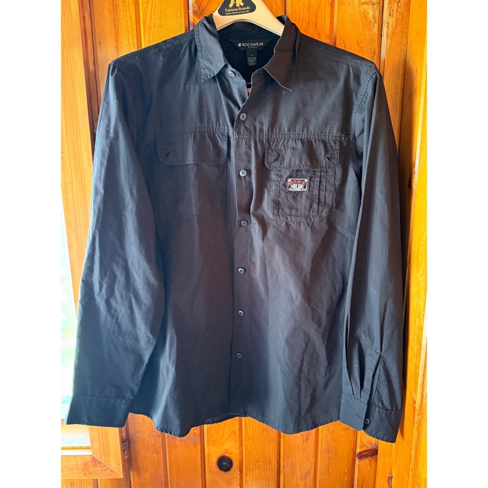 ROCAWEAR CLASSIC Black Long Sleeve Work Shirt Men's Size L Double Pocket Button